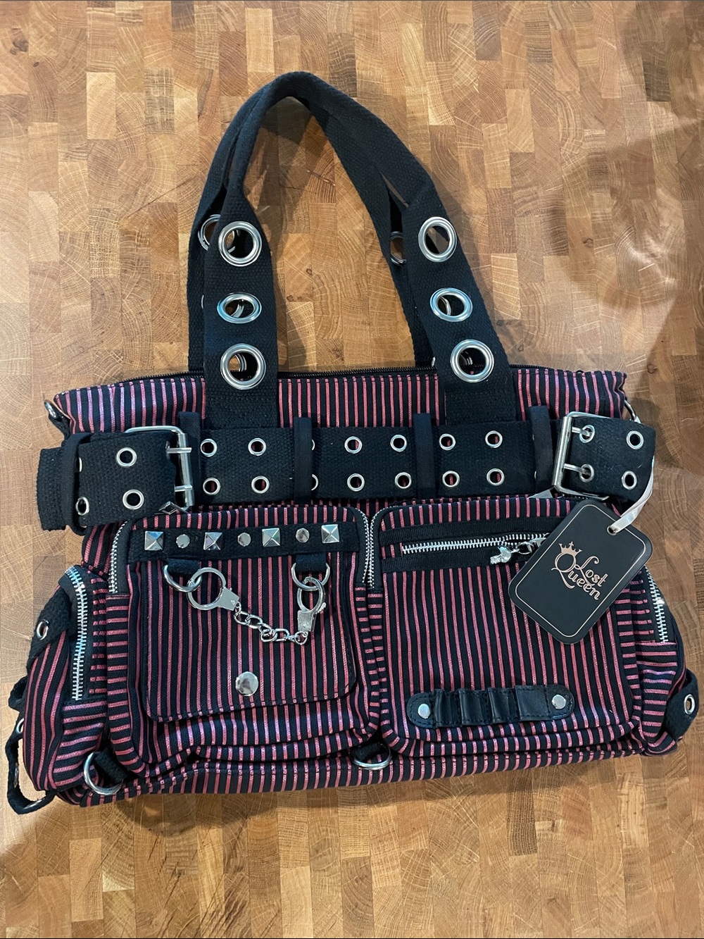 NWT Lost Queen striped messenger bag